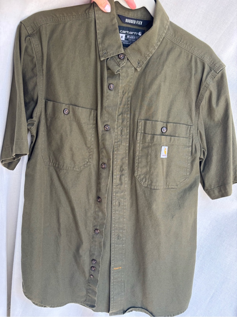 Carhartt Men’s Olive Short-Sleeve Rugged Flex Work Shirt